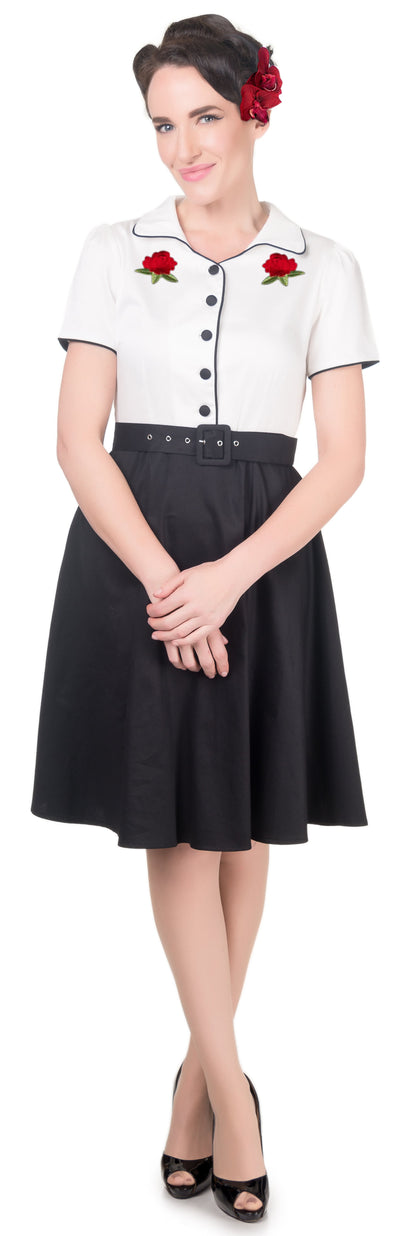 Sherry Rockabilly Diner Dress in White-Black