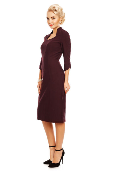 Theresa Fitted Collared Vintage Dress in Burgundy