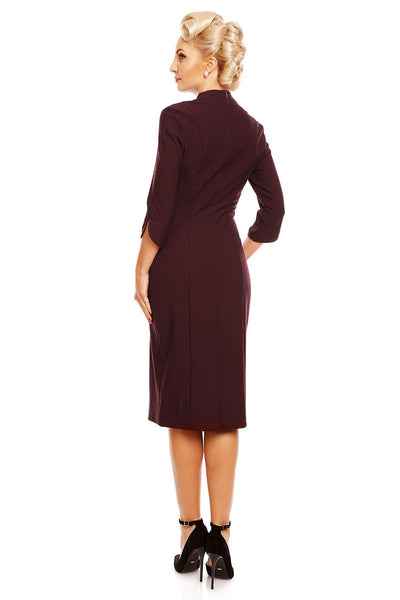 Theresa Fitted Collared Vintage Dress in Burgundy