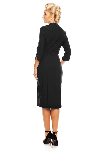 Theresa Fitted Collared Vintage Dress in Black