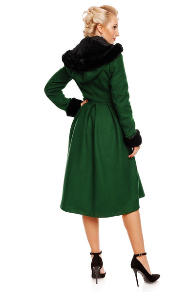 Rosemary Flared Faux Fur Lined Vintage Winter Coat in Green