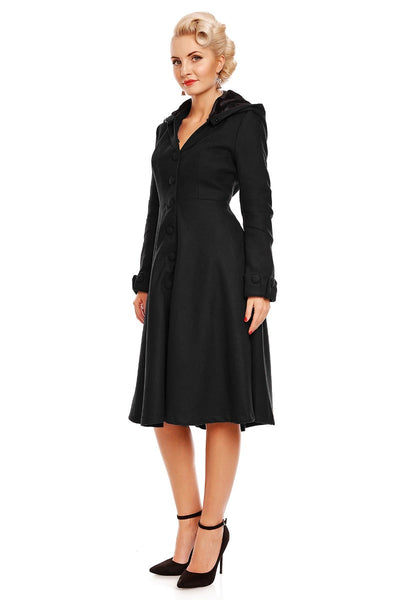 Rosemary Flared Faux Fur Lined Vintage Winter Coat in Black