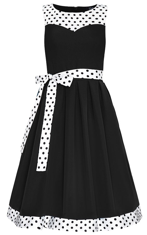 Elizabeth Vintage Inspired Bow Dress in Black and White Polka Dot