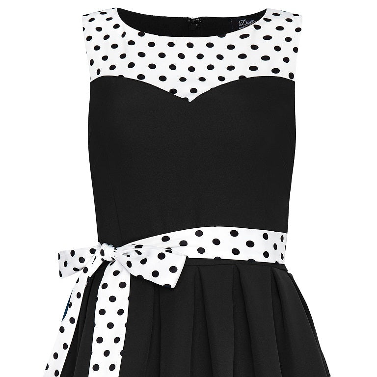 Elizabeth Vintage Inspired Bow Dress in Black and White Polka Dot