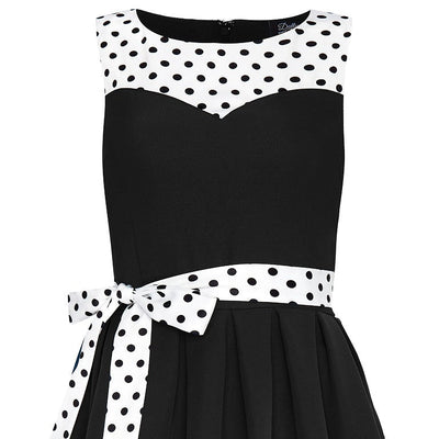 Elizabeth Vintage Inspired Bow Dress in Black and White Polka Dot