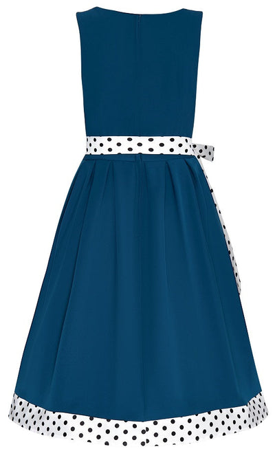 Elizabeth Vintage-Inspired Evening Dress in Blue and White