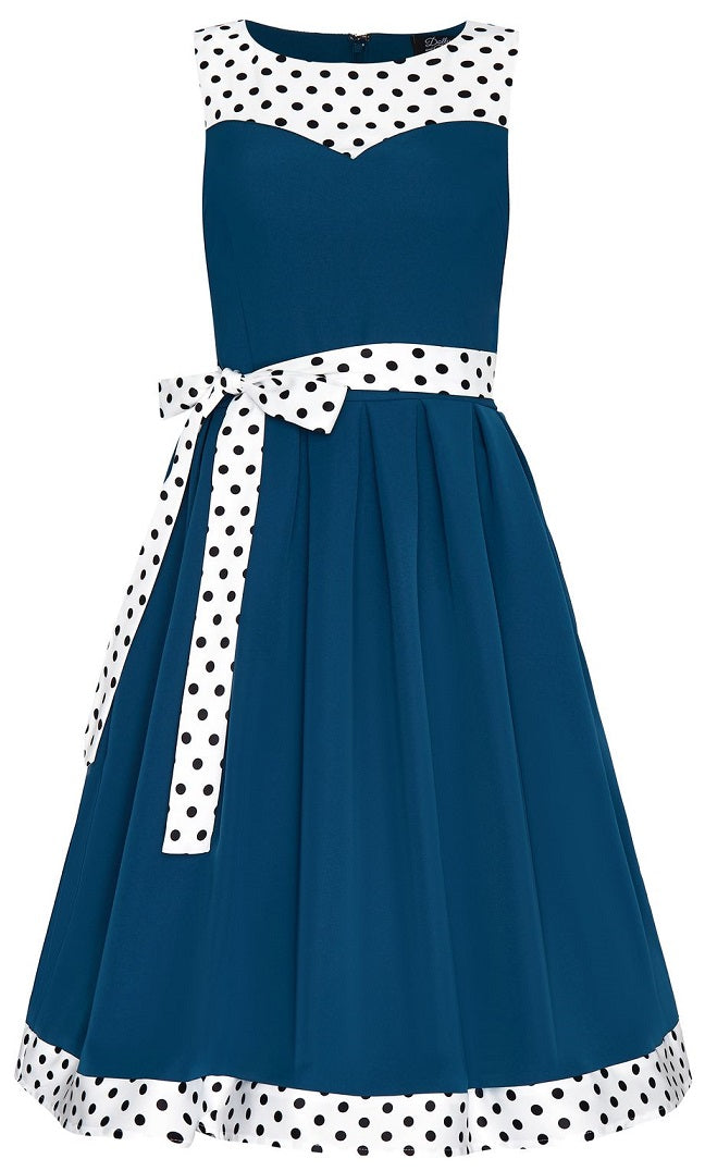 Elizabeth Vintage-Inspired Evening Dress in Blue and White