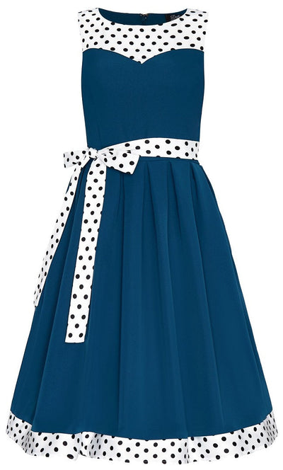 Elizabeth Vintage-Inspired Evening Dress in Blue and White