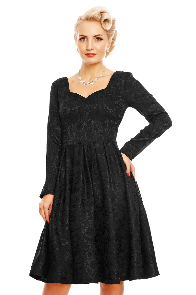 Hannah Long Sleeve Jacquard Swing Dress in Black