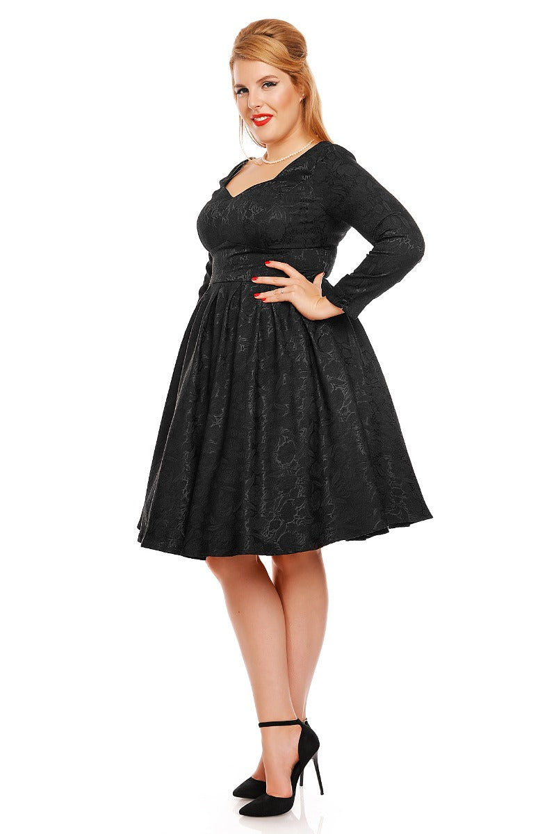 Hannah Long Sleeve Jacquard Swing Dress in Black