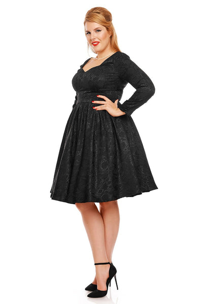 Hannah Long Sleeve Jacquard Swing Dress in Black
