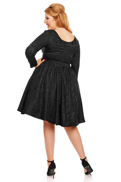 Hannah Long Sleeve Jacquard Swing Dress in Black