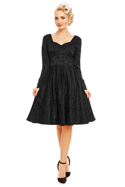 Hannah Long Sleeve Jacquard Swing Dress in Black