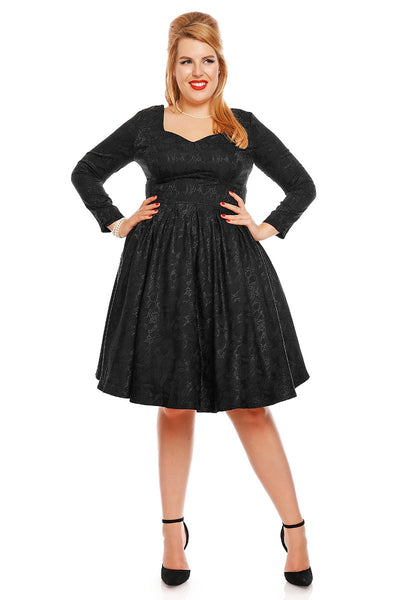 Hannah Long Sleeve Jacquard Swing Dress in Black