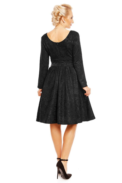Hannah Long Sleeve Jacquard Swing Dress in Black