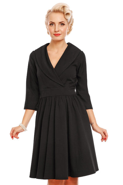 Kimberley Flared Faux Fur Wrap Collar Vintage Dress in Black-Leopard