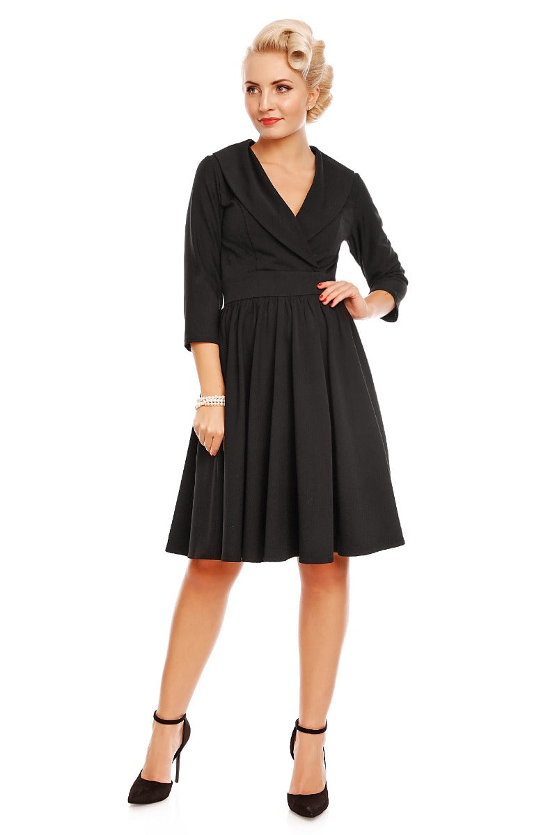 Kimberley Flared Faux Fur Wrap Collar Vintage Dress in Black-Leopard