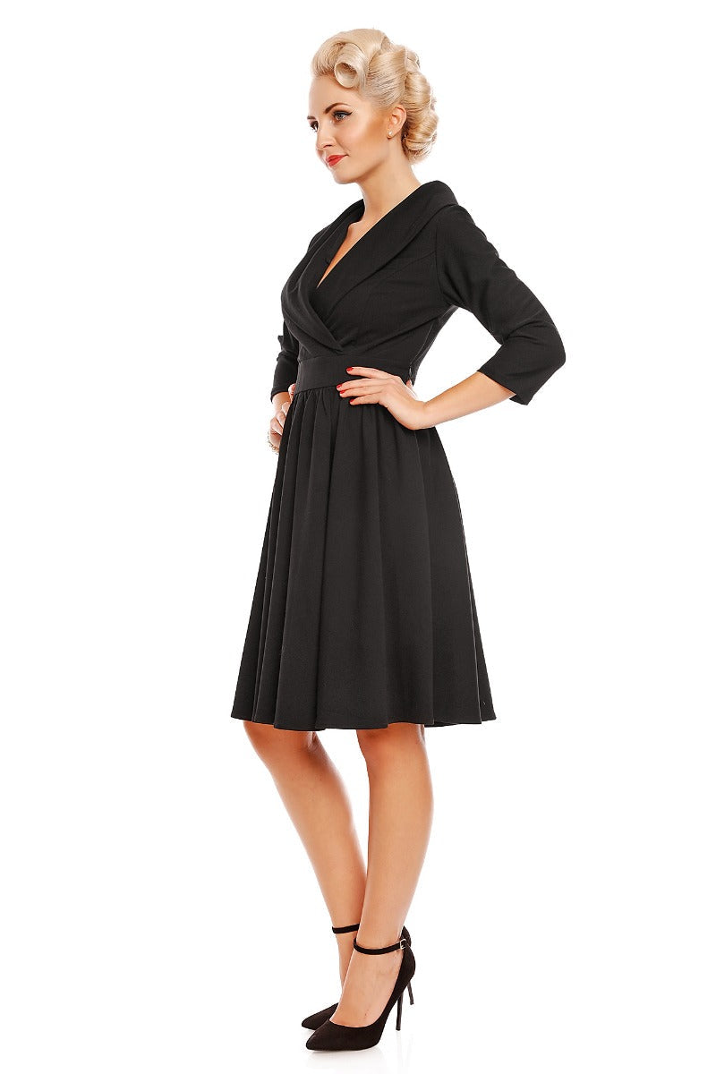 Kimberley Flared Faux Fur Wrap Collar Vintage Dress in Black-Leopard