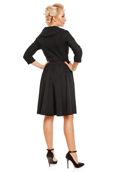 Kimberley Flared Faux Fur Wrap Collar Vintage Dress in Black-Leopard