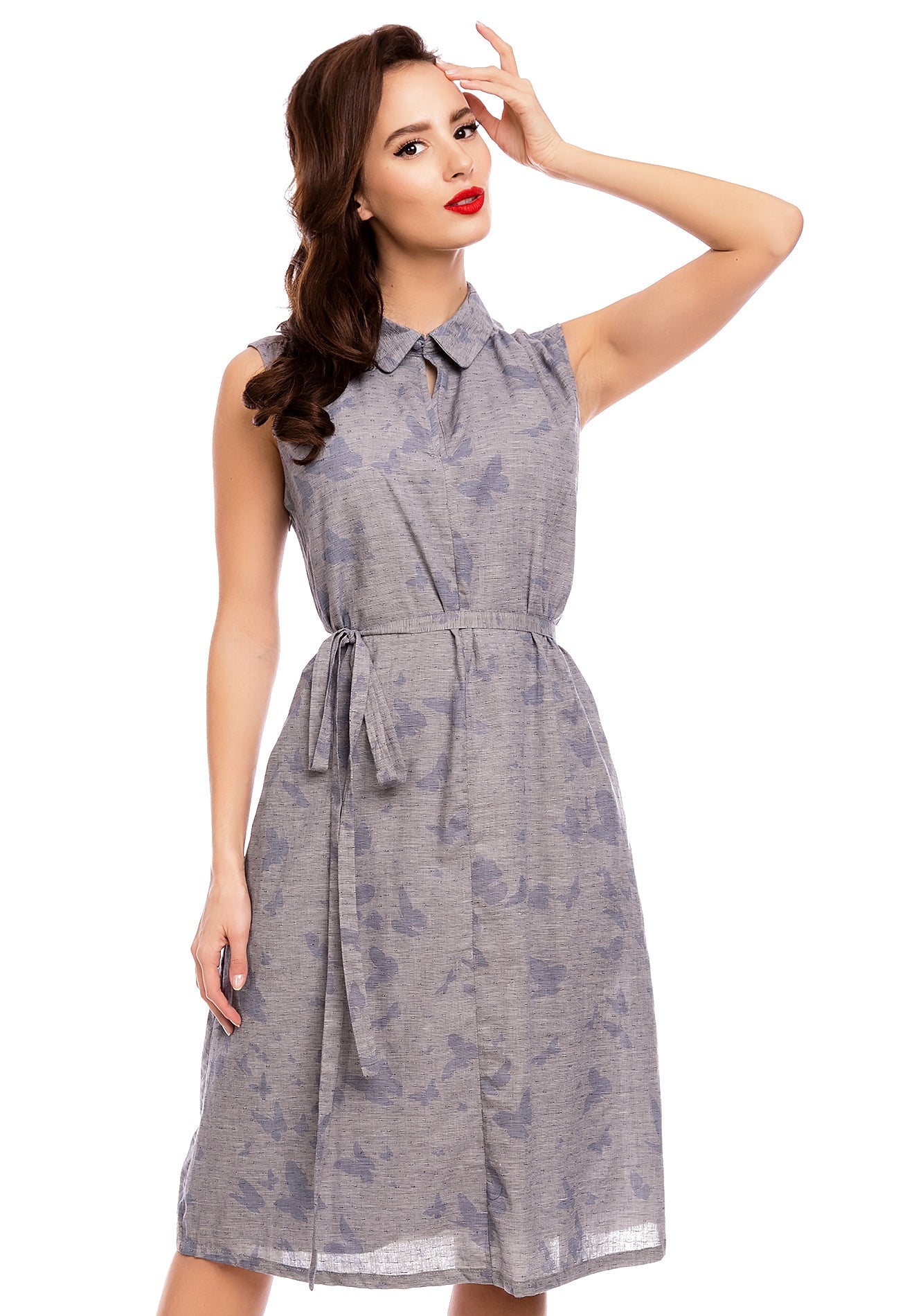 Mary Casual Vintage Inspired Day Dress in Blue Butterflies