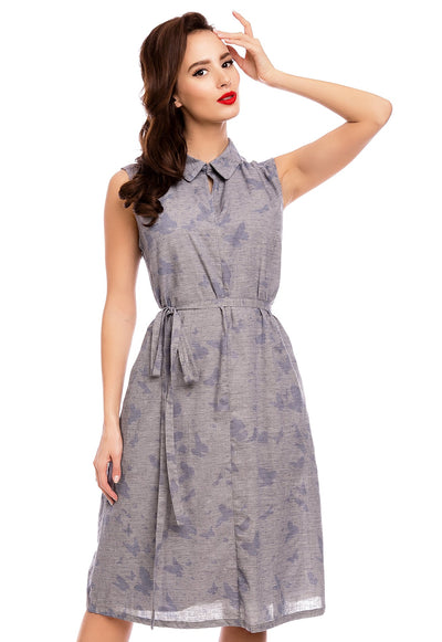 Mary Casual Vintage Inspired Day Dress in Blue Butterflies