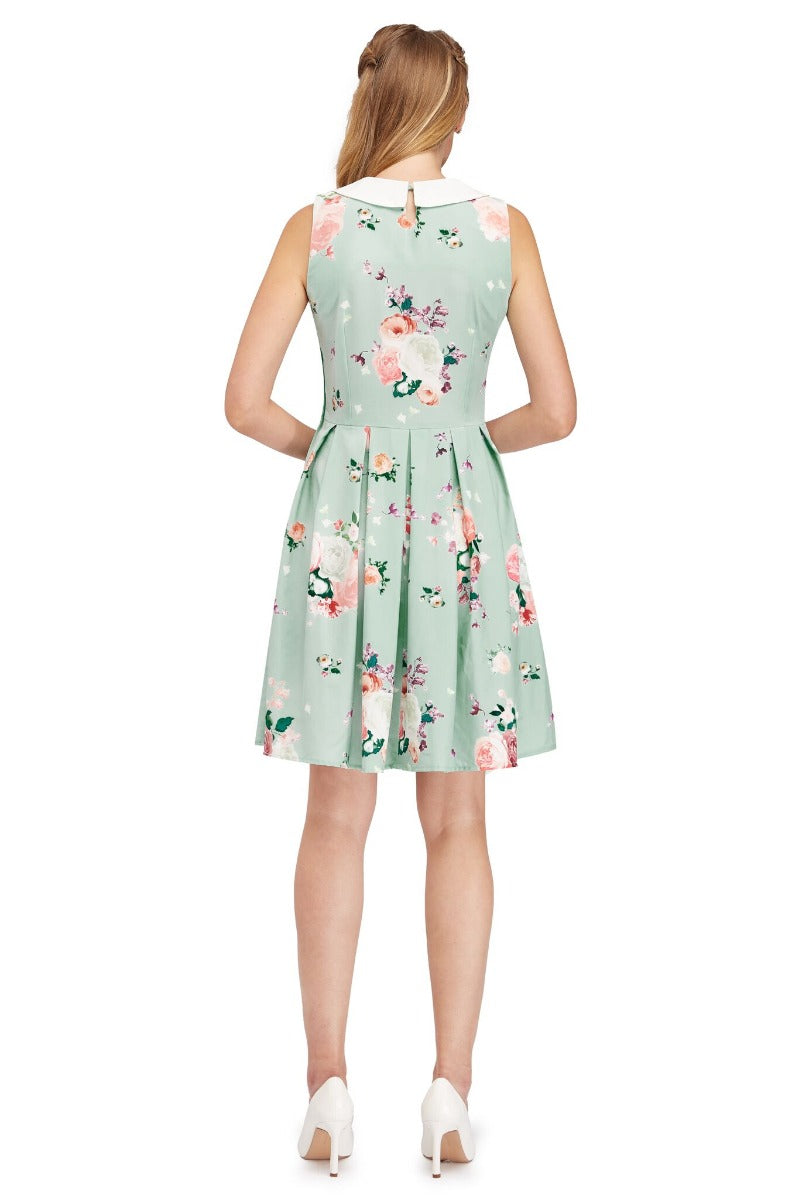 Annette 1960s Mod Style Dress Light Blue & Pale Pink Roses