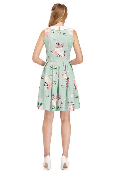 Annette 1960s Mod Style Dress Light Blue & Pale Pink Roses