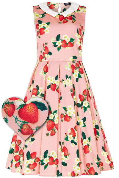 Annette 60s Mod Inspired Flared Pink & Red Strawberry Dress