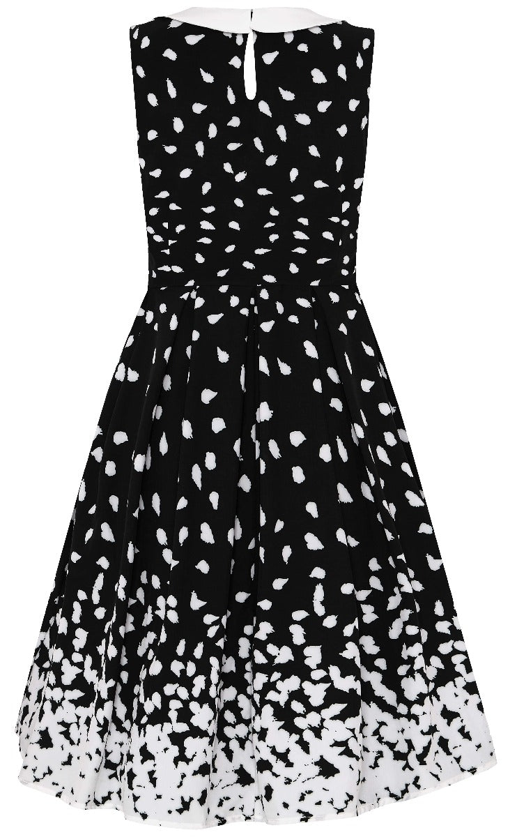Annette 1950s Inspired above-knee-length flared, White Polka Dots in Black Dress