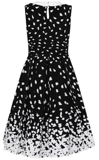 Annette 1950s Inspired above-knee-length flared, White Polka Dots in Black Dress