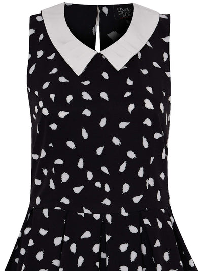 Annette 1950s Inspired above-knee-length flared, White Polka Dots in Black Dress