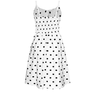 Regina Button Up White & Black Polka Dot Strappy Casual Dress