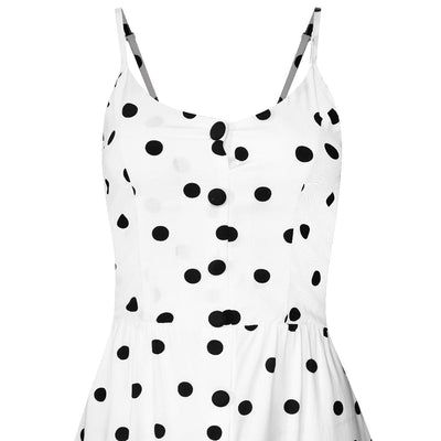 Regina Button Up White & Black Polka Dot Strappy Casual Dress