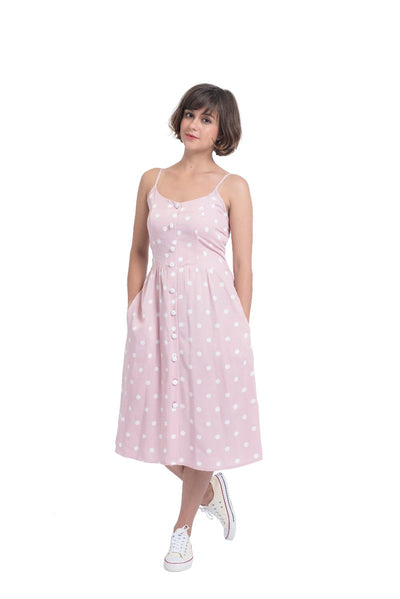 Regina Button Up Casual Dress - Pink Lace