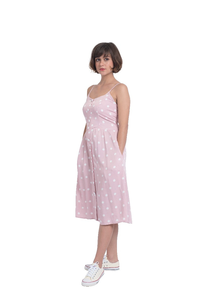 Regina Button Up Casual Dress - Pink Lace
