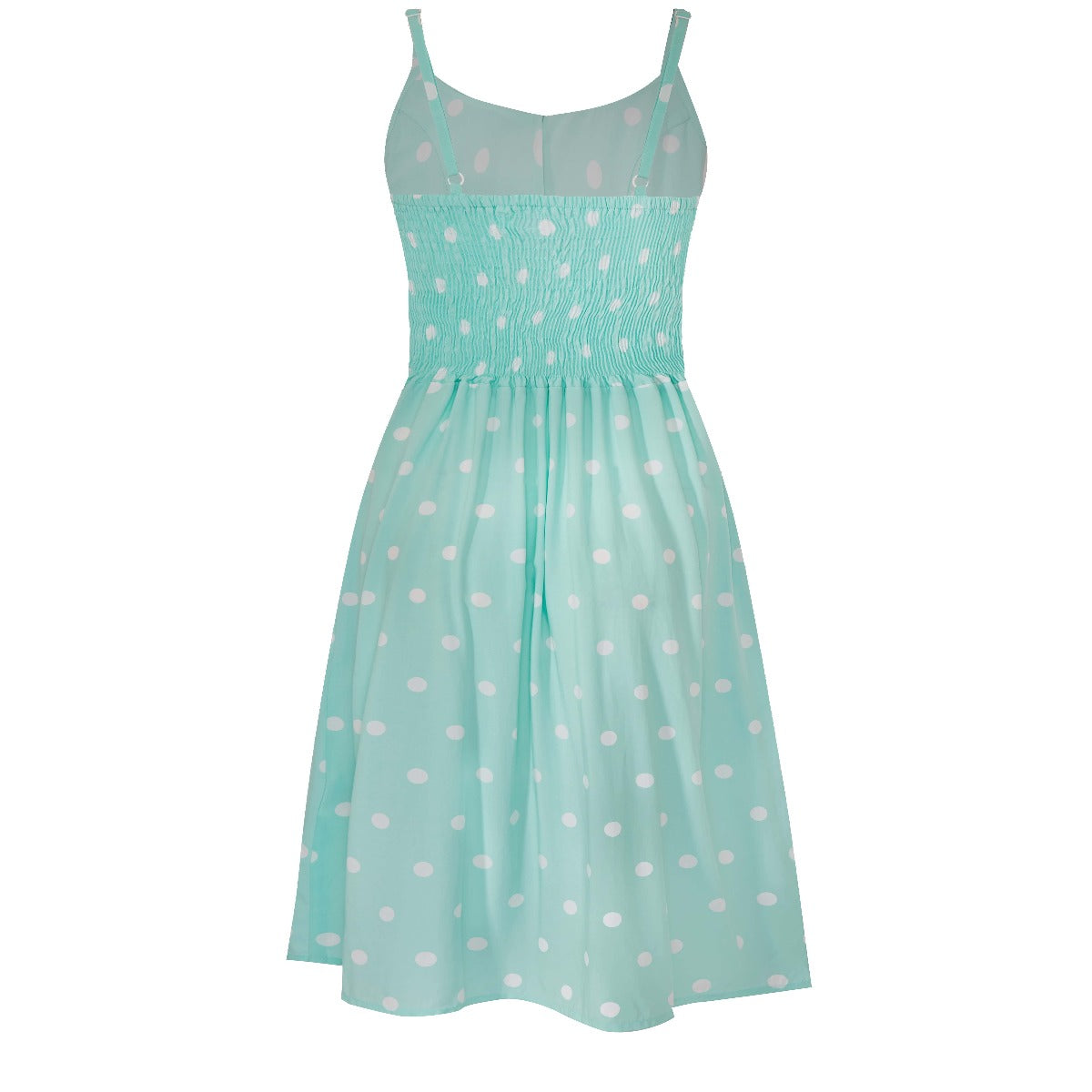 Regina Button Up Strappy Casual Dress-Acqua Blue Polka Dots