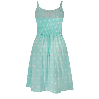 Regina Button Up Strappy Casual Dress-Acqua Blue Polka Dots
