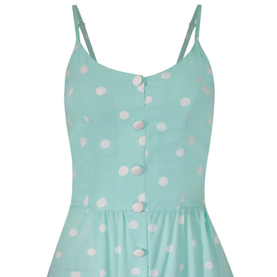 Regina Button Up Strappy Casual Dress-Acqua Blue Polka Dots