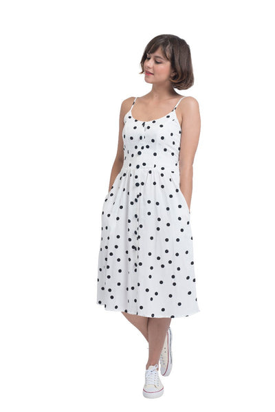 Regina Button Up Strappy Casual Dress White & Black Polka Dots