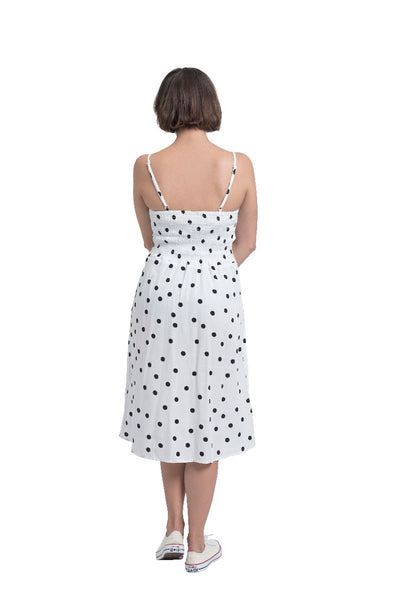 Regina Button Up Strappy Casual Dress White & Black Polka Dots