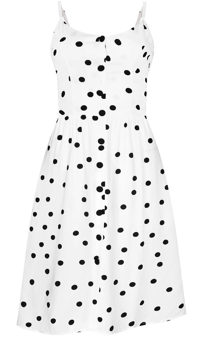 Regina Button Up Strappy Casual Dress White & Black Polka Dots