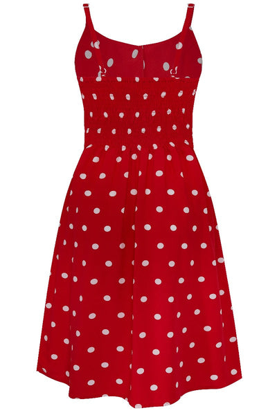 Regina Button Up Strappy Casual Red-Off White Polka Dots Dress