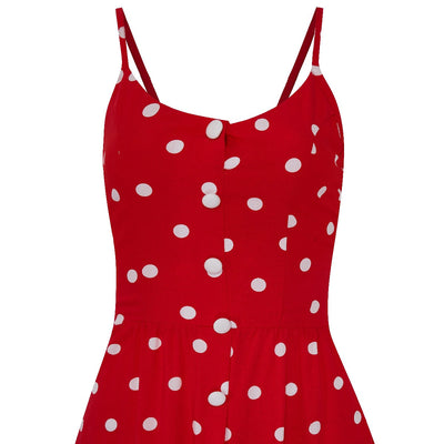 Regina Button Up Strappy Casual Red-Off White Polka Dots Dress