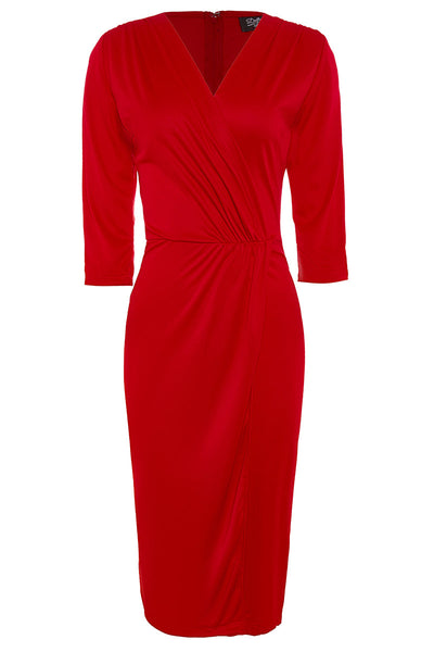 Harper 50s Inspired Wrap Over Dress in Red