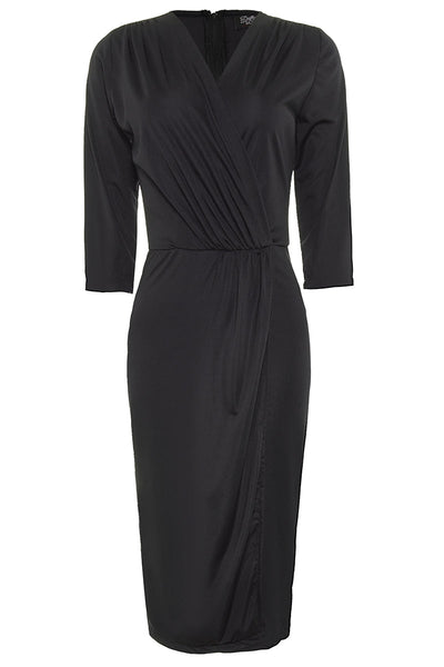 Harper 50s Inspired Wrap Over Dress in Black