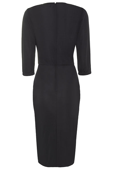 Harper 50s Inspired Wrap Over Dress in Black