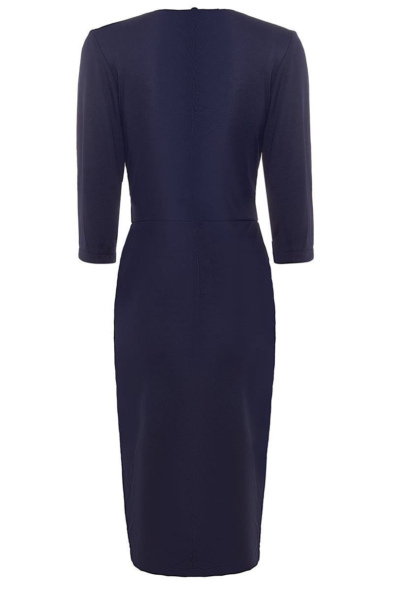 Harper 50s Inspired Wrap Over Dress in Navy