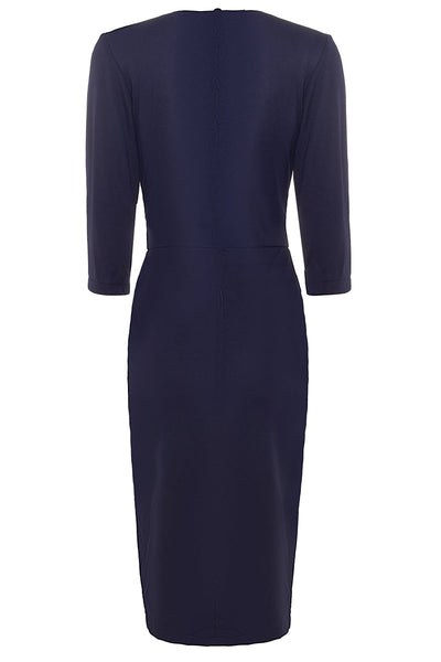 Harper 50s Inspired Wrap Over Dress in Navy