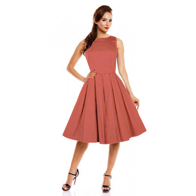 Lola Stylish 50's Retro Swing Dress With Pockets in Burnt Orange Chili