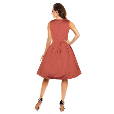 Lola Stylish 50's Retro Swing Dress With Pockets in Burnt Orange Chili